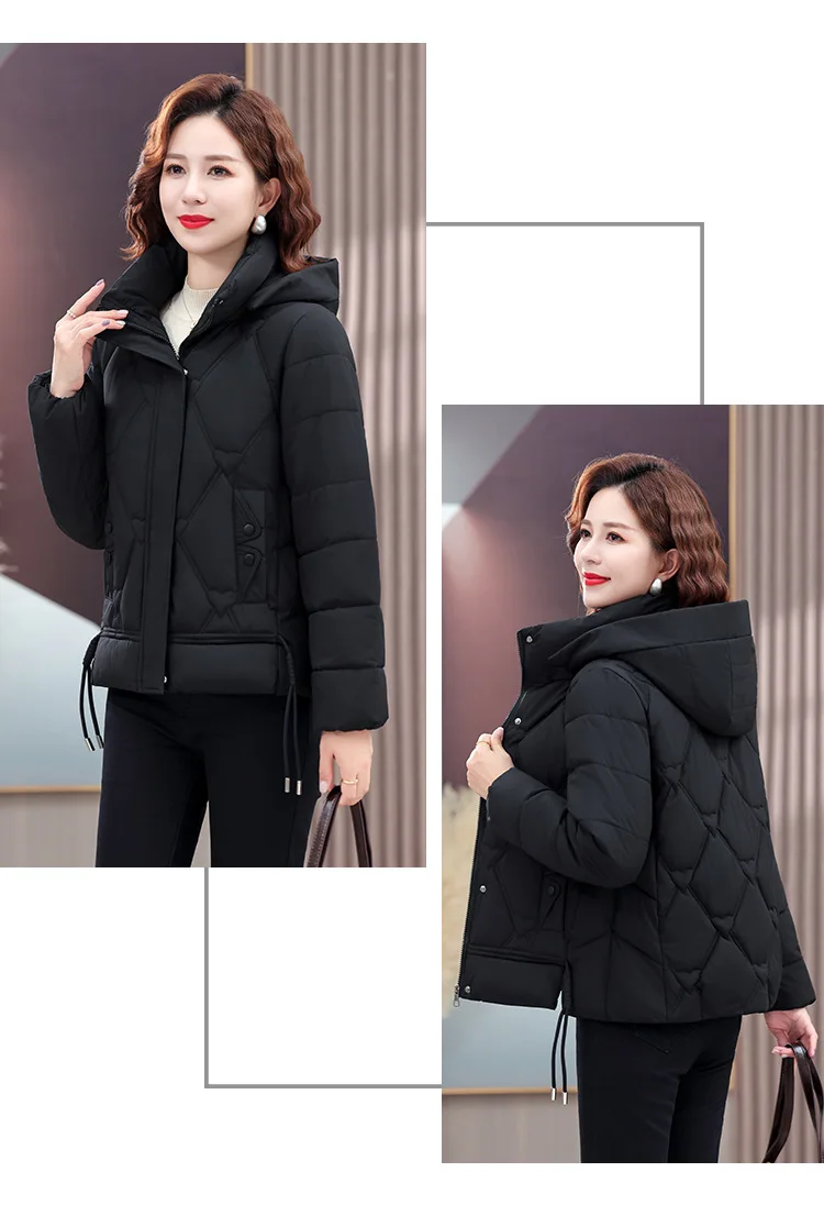 Winter Warm Thick Hooded Puffer Coat for Women L-4XL Windproof Russian Cold Weather Snow Jacket Middle Aged Mom Outerwear Cozy