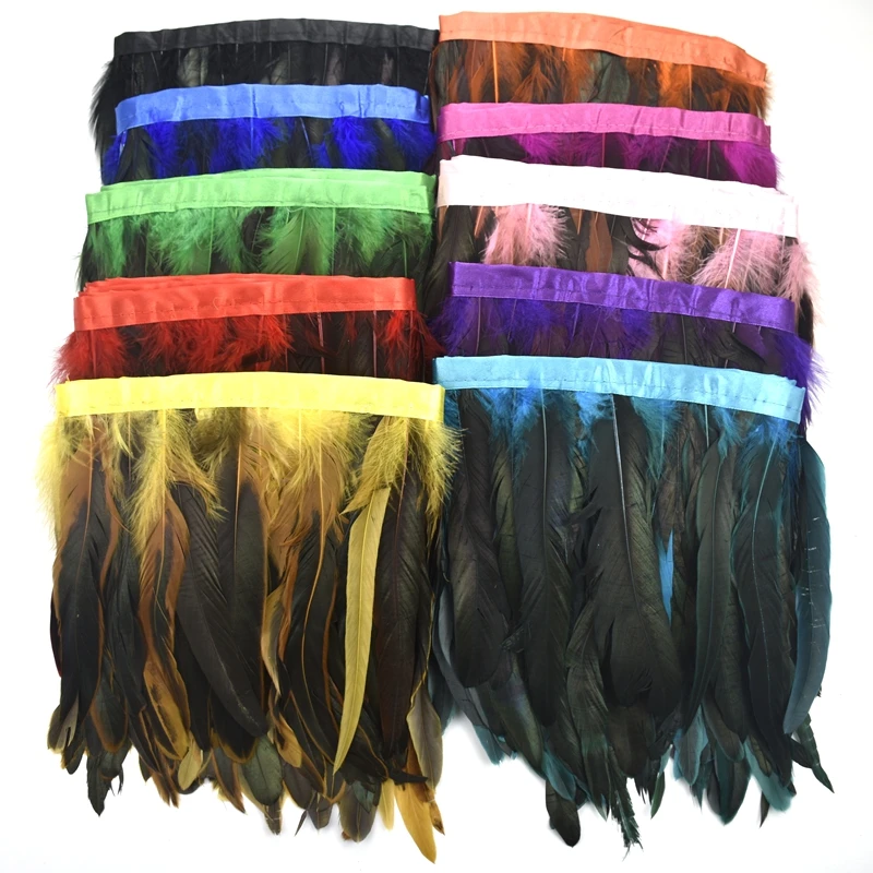 

2Meters Colored Rooster Feather Trim Tassel Fringe Ribbon Tape Skirt Cock Pheasant Feathers Clothes Costume Clothing Accessories