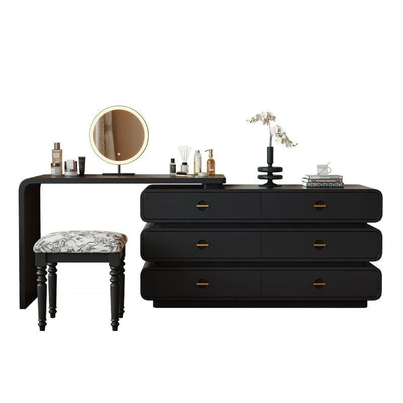 French solid wood retro dresser antique bedroom, corner retractable makeup table integrated chest cabinet storage cabinet