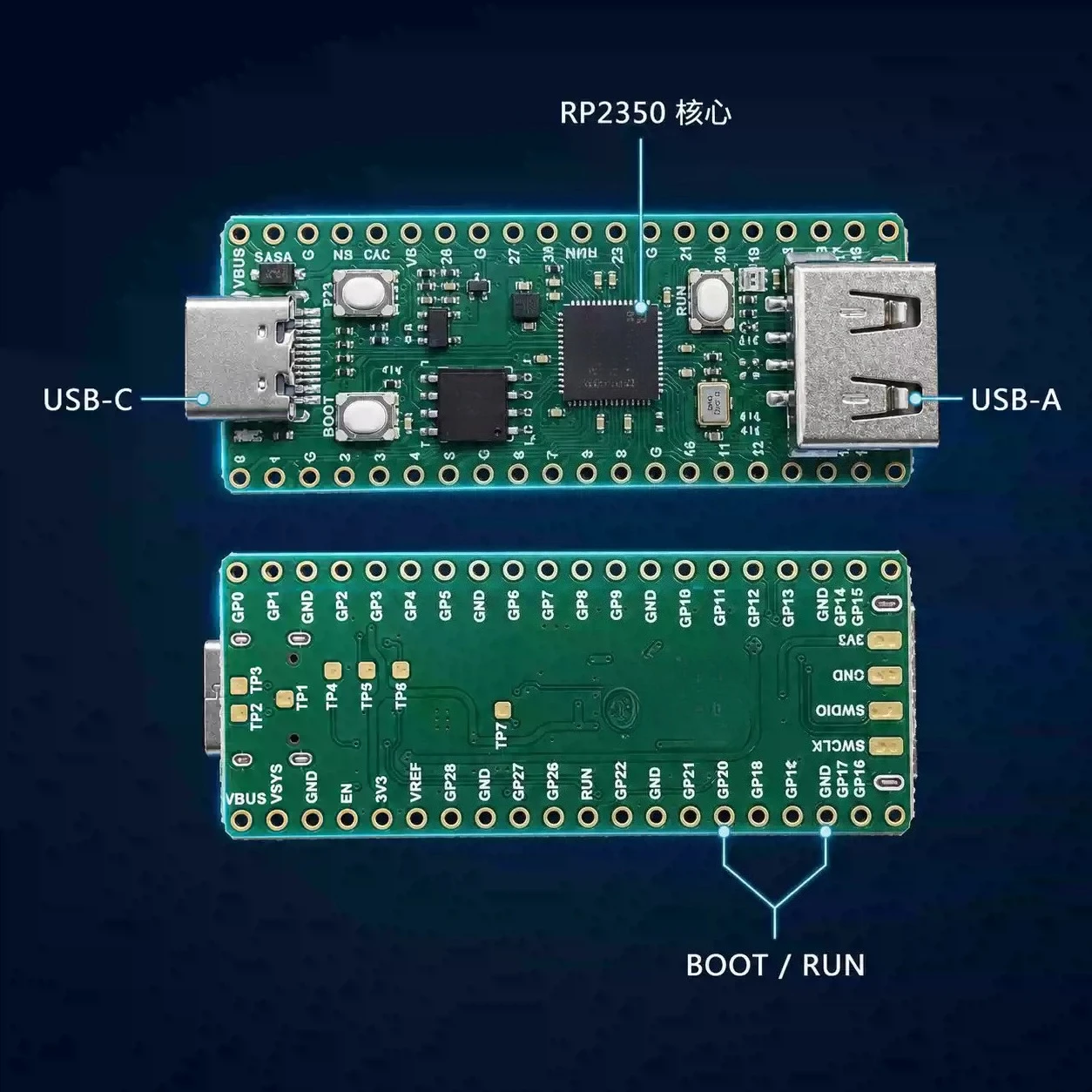 RP2350 Microcontroller Development Board Onboard USB‑A Female Socket Dual‑Architecture MCU Module for Embedded DIY Electronic