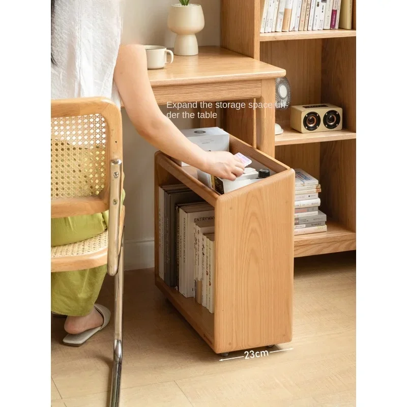 Multifunctional Solid Wood Under Desk Storage Rack & File Cabinet with Small Cart