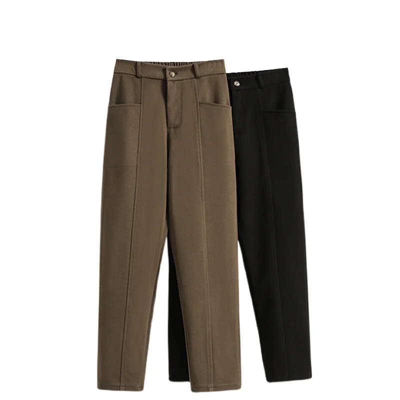 

Cara plus Size Tweed Pants Women Spring Loose High Waist Slim Wide Leg Suit Casual Carrot Pants Korean Sle Commute Wind