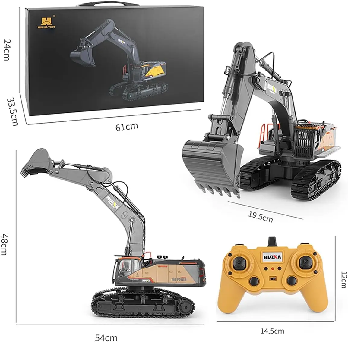CUTEROOM 1/14 Scale RC Excavator, 22 Channel Remote Control Construction Vehicle with Metal Shovel, 2.4Ghz Excavator with Realis