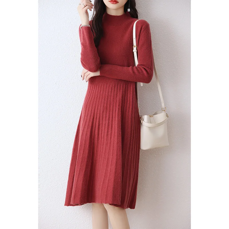 Wool Knitted Skirt for Women, Long Sweater Skirt, Over Knee, Versatile French Style, Luxury Boutique, Spring and Autumn, 2022