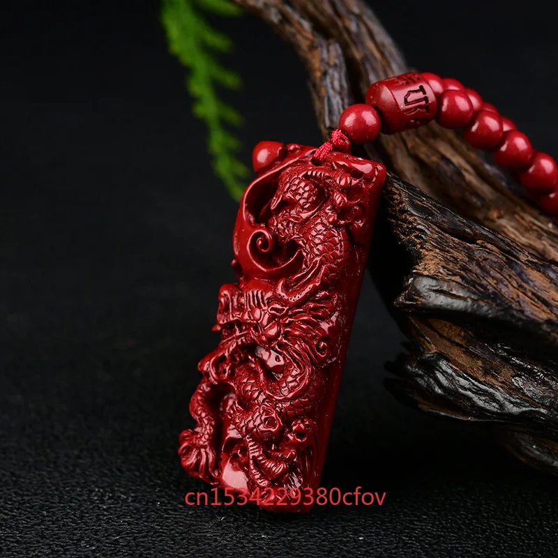 Luxury Red Cinnabar Chinese Zodiac 108 Beads Loong Pendant Gemstone Necklace Real Natural Jewelry Women Accessories Energy Gifts