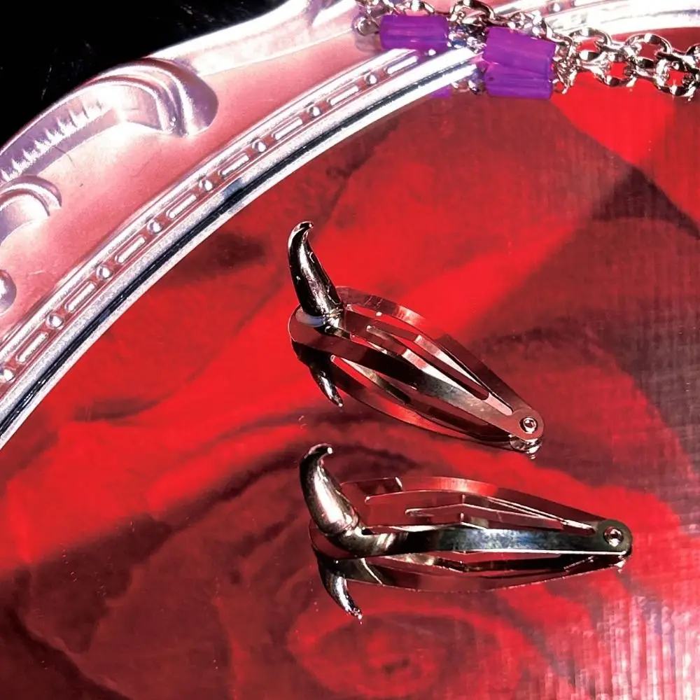 2Pcs Y2K Metallic Textured Nail-bolt Hairpin Non Slip Hollow Out Punk Hair Clip Polished Spiked Rivet Demon Horn Hairpins Party