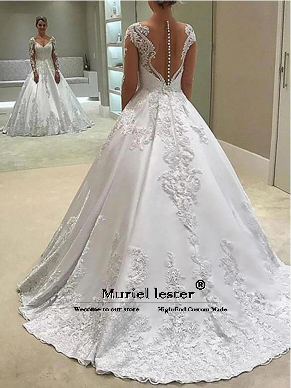 Modern Ivory A Line Wedding Dresses Plus Size Crystals Beading Appliques Bridal Gowns Long Sleeves V Neck Formal Party Clothing