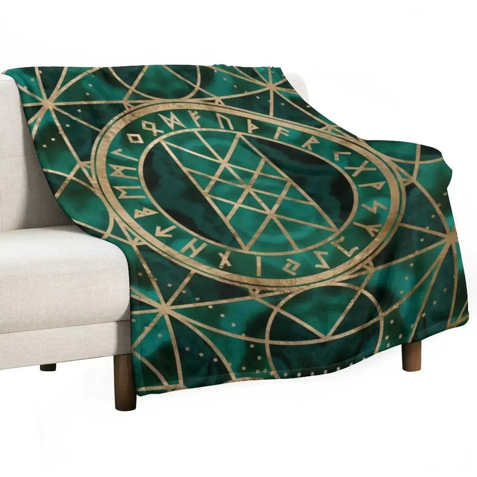 Web of Wyrd The Matrix of Fate - Gold and Malachite Throw Blanket Sofa Quilt Thermals For Travel Blankets