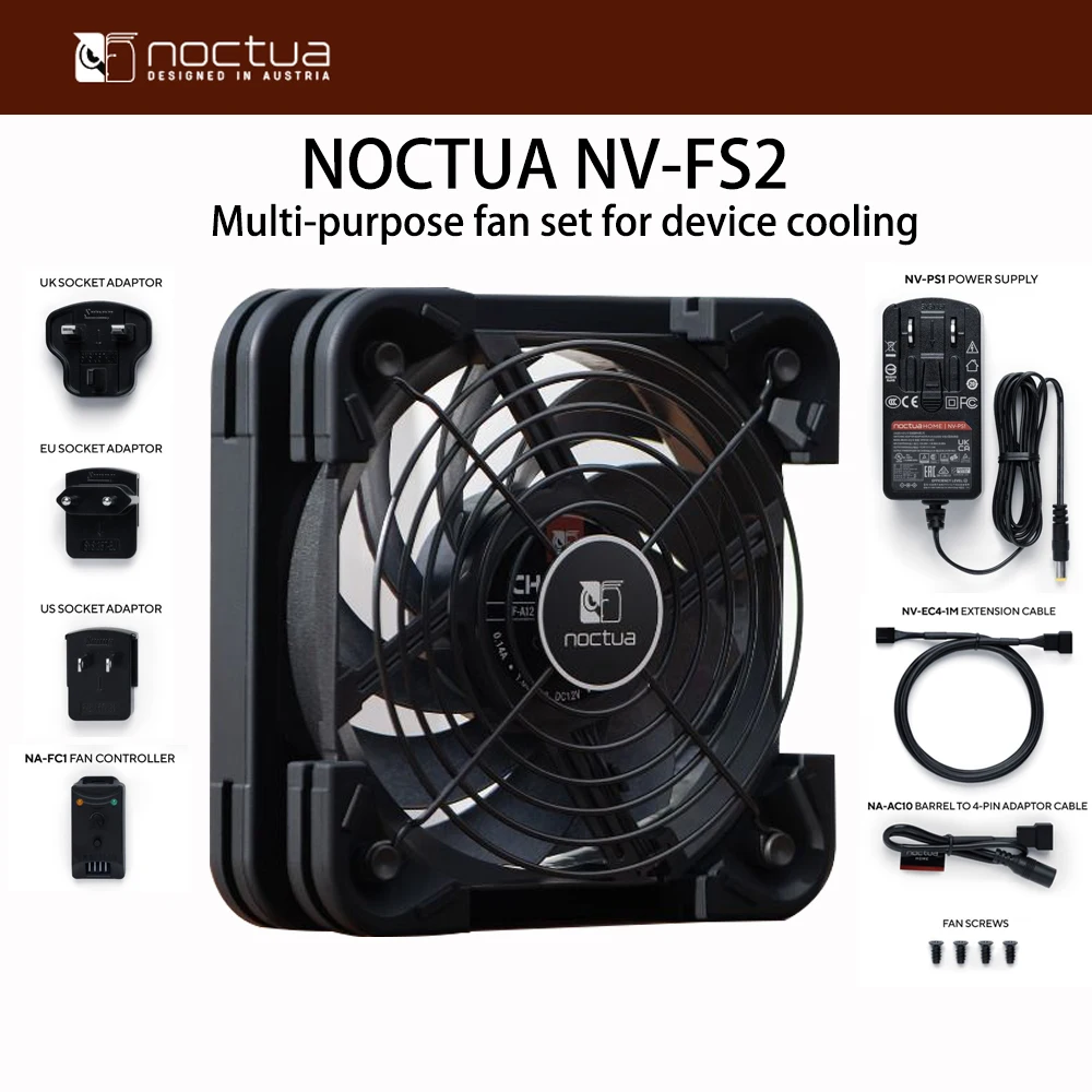 NOCTUA NV-FS2 مجموعة مروحة تبريد الجهاز مع NF-A12x25 مع وحدة تحكم بالمروحة NA-FC1 زيادة الحمل الحراري من المبردات أو السخان