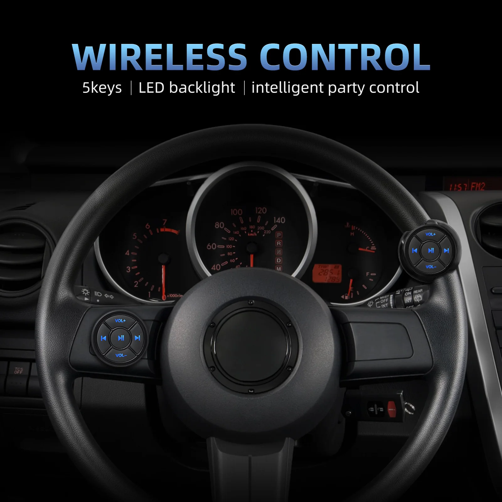 Car Steering Wheel Wireless Bluetooth-compatibl Remote Control Button for Android IOS Car Kit Styling Media Volume Button 5 Keys
