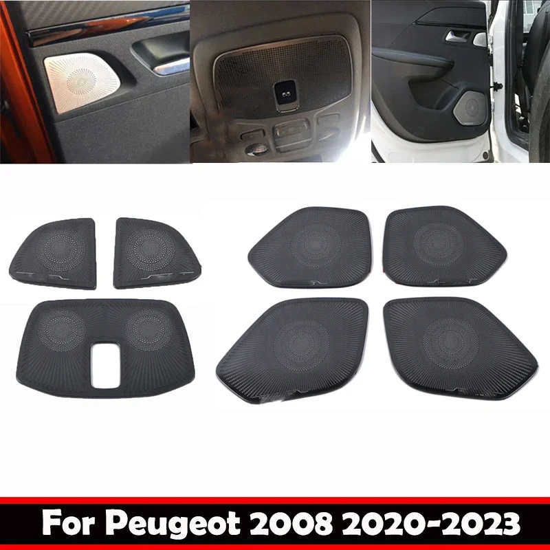 Para Peugeot 2008 2020-2023, cubierta de acero para altavoces interiores de coche, embellecedor de manija de puerta trasera de 4 puertas, embellecedor de luz de lectura delantera, embellecedor de altavoz, embellecedor de panel de sonido.
