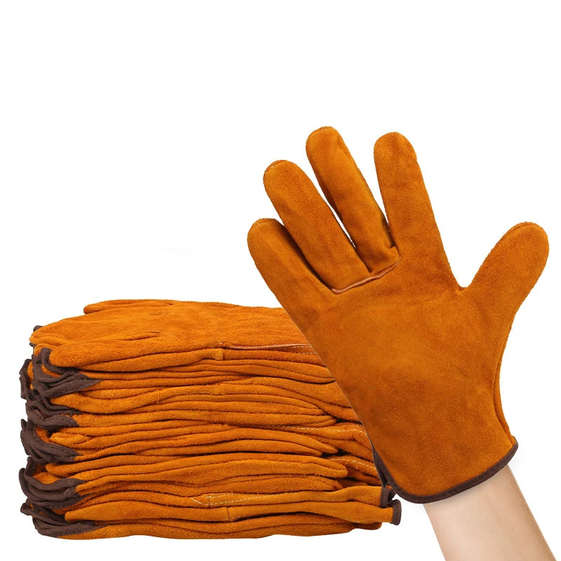 Labor Protection Cowhide Gloves Yellow Safety Welding Wear-resistant Insulated Gloves Personal Protective Equipment