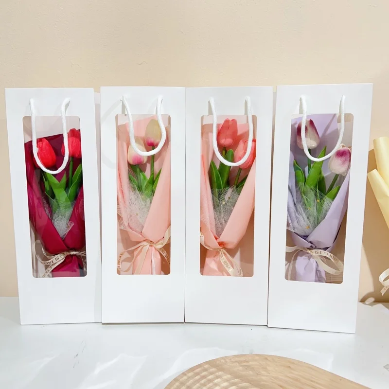 Flowers Puff With Light Strings Handmade Teacher's Day Valentine's Day Gift  Creative Hand-held Tulip Bouquet Flowers Crochet