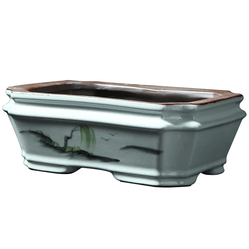 New Chinese-style small square pot pure hand-painted indoor green plant ceramic flower pot