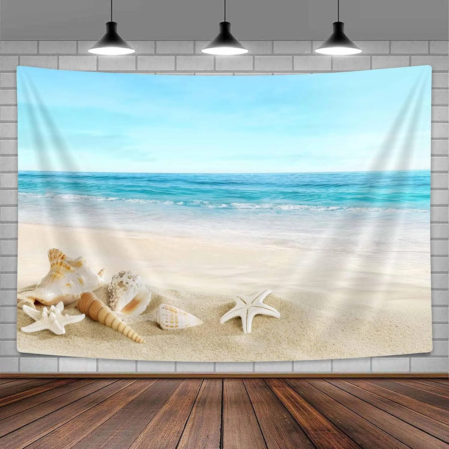 Tropical Beach Tapestry Wall Hanging Coastal Ocean Scene Nautical Seaside Decor Artwork Summer Starfish Shell Curtain Room Decor