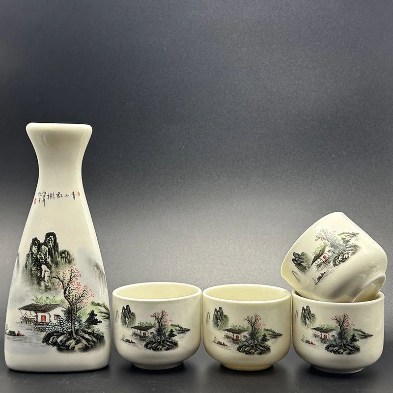 

Ceramic Hot Sake Set With Bottle Carafe Wine Divider And 4 Cups Chinese Style Liquor Utensil Friend Family Dinner Party Barbecue