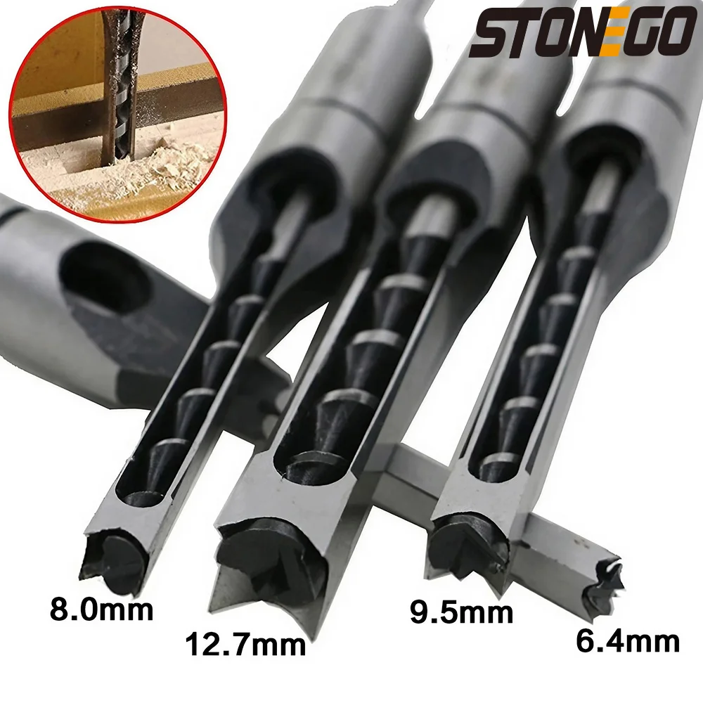 STONEGO Square Hole Drill Bit Auger Bit Steel Mortising Drilling Craving Woodworking Tools Power Tools 6.4 8.0 9.5 12.7mm