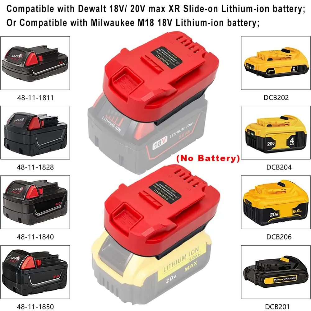 DM20BAU Battery Adapter Convert for DeWalt 20v MAX XR Battery for Milwaukee M-18 Battery To Bauer 20V Max Lithium Ion Batteries