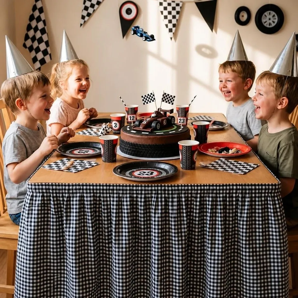 Fresh Ruffled Edge Gingham Table Skirt Hook and Loop 72in Table Wrap Washable One-Piece Plaid Ruffled Table Skirt Party