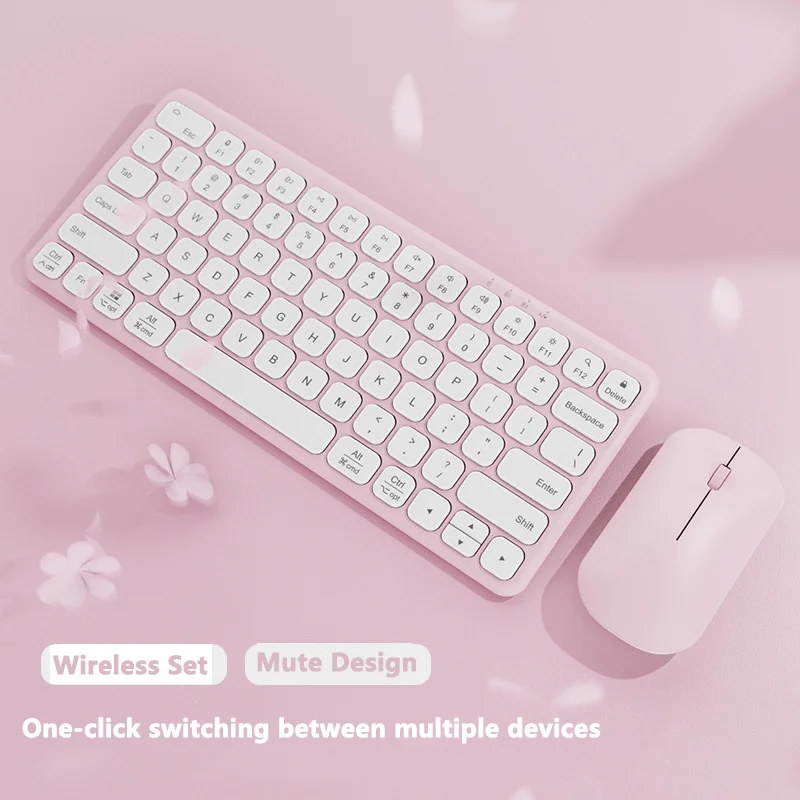 New 2.4G Bluetooth Keyboard Mouse Combo Set Pink Wireless Rechargeable Keyboard and Optical Gaming Mouse For Phone Tablet Laptop