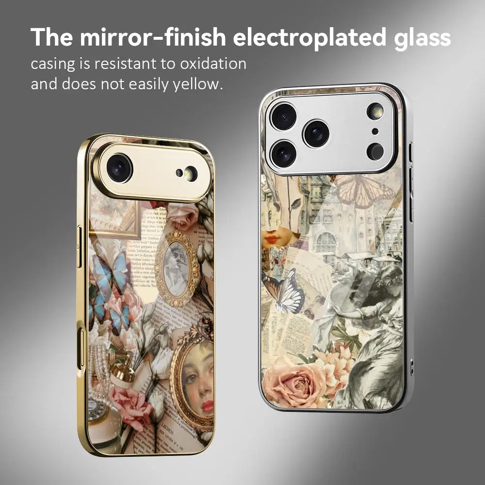 Retro Style Phone Case For IPhone 17 16 15 14 13 12 Pro Max Plus Electroplated Metal Bumper Shockproof Case