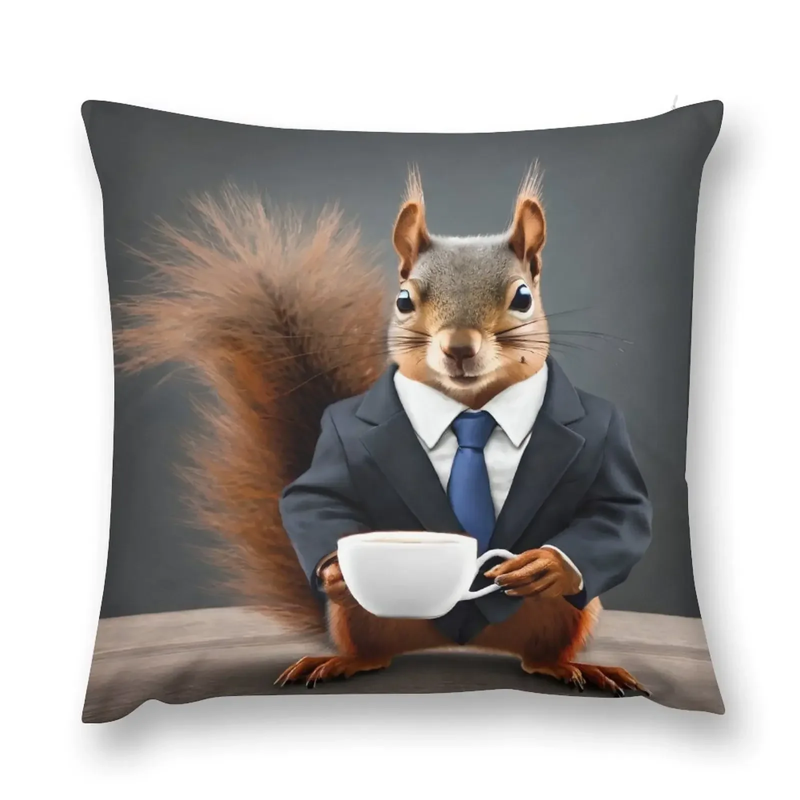 

Executive Squirrel Drinking Coffee Throw Pillow pillow cover christmas Marble Cushion Cover Christmas Pillowcase pillow