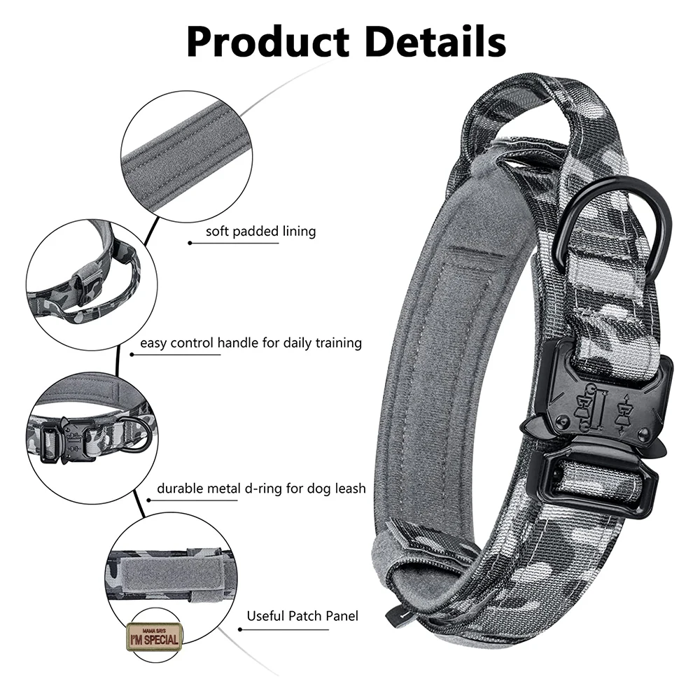 Military Tactical Dog Collar Nylon Adjustable Durable German Shepherd for Medium Large Outdoor Walking Training Pet Supplies