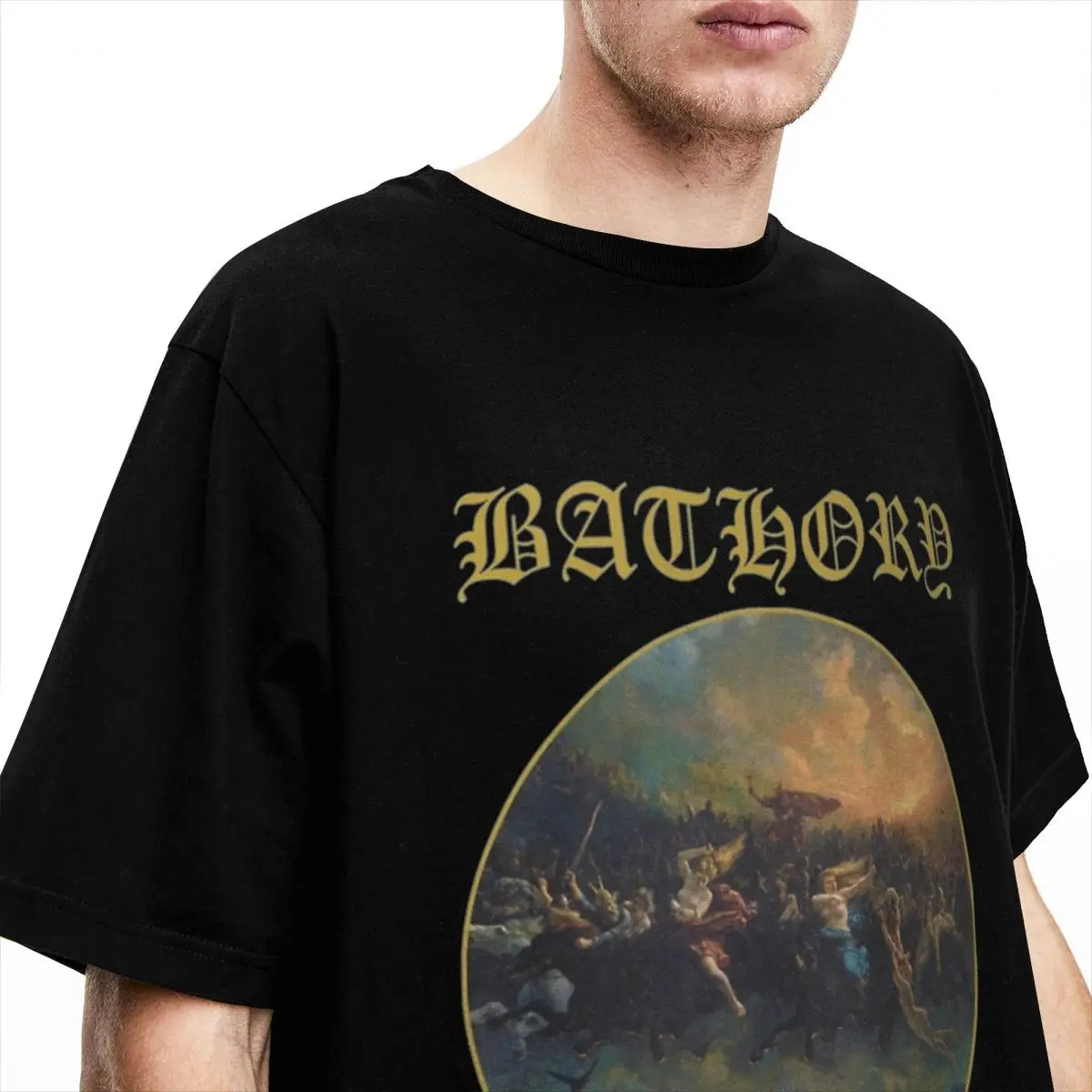 Bathory Band Blood Fire Death Merch Shirts for Men Women Black Metal Band Novelty 100% Cotton Tee Crewneck Short Sleeve Clothing