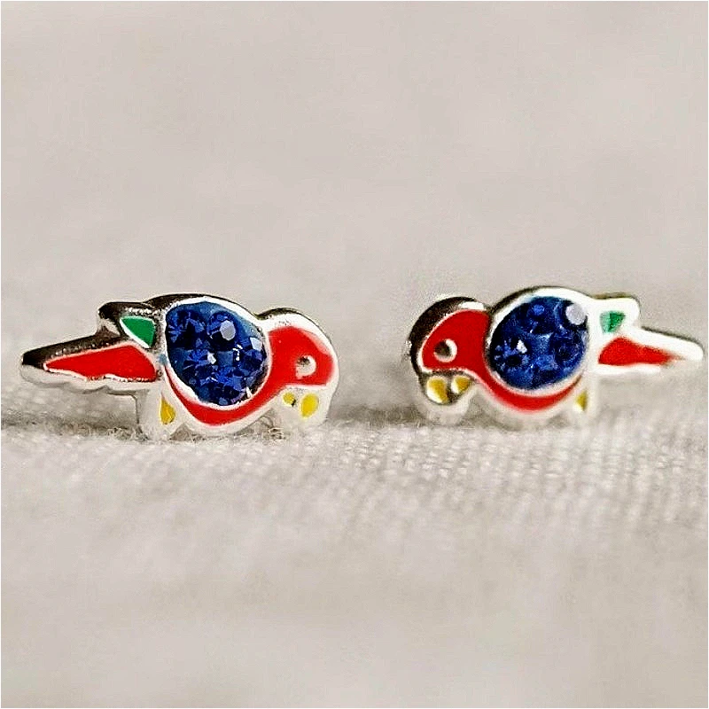 Fashion Lovely Handmade Parrot Shaped Stud Earrings Women's Exquisite Creative Silvery Plated Festival Celebration Jewelry Gifts