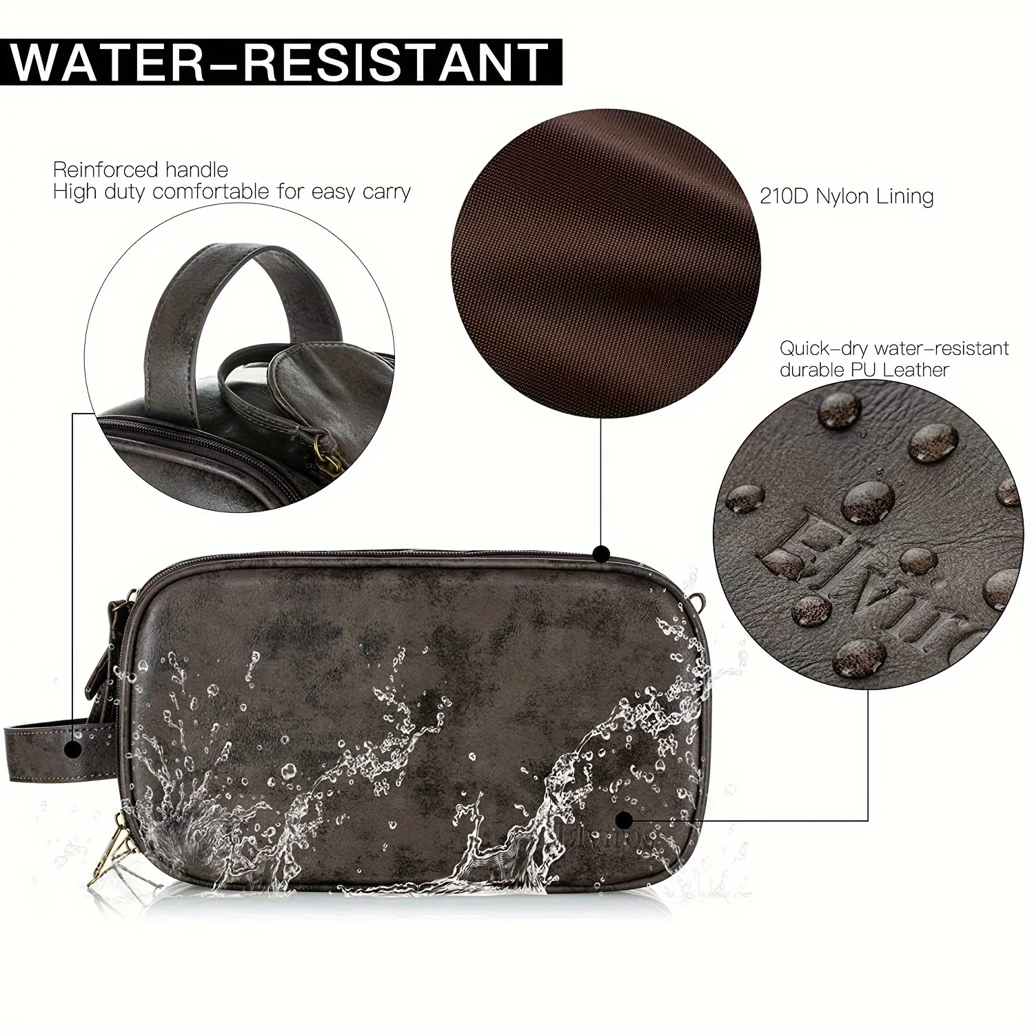 1pc, Hanging PU Leather Toiletry Bag, Travel Wash Bag with a Waterproof Bonus Bundle Pocket, Waterproof Cosmetic Bag Makeup Orga