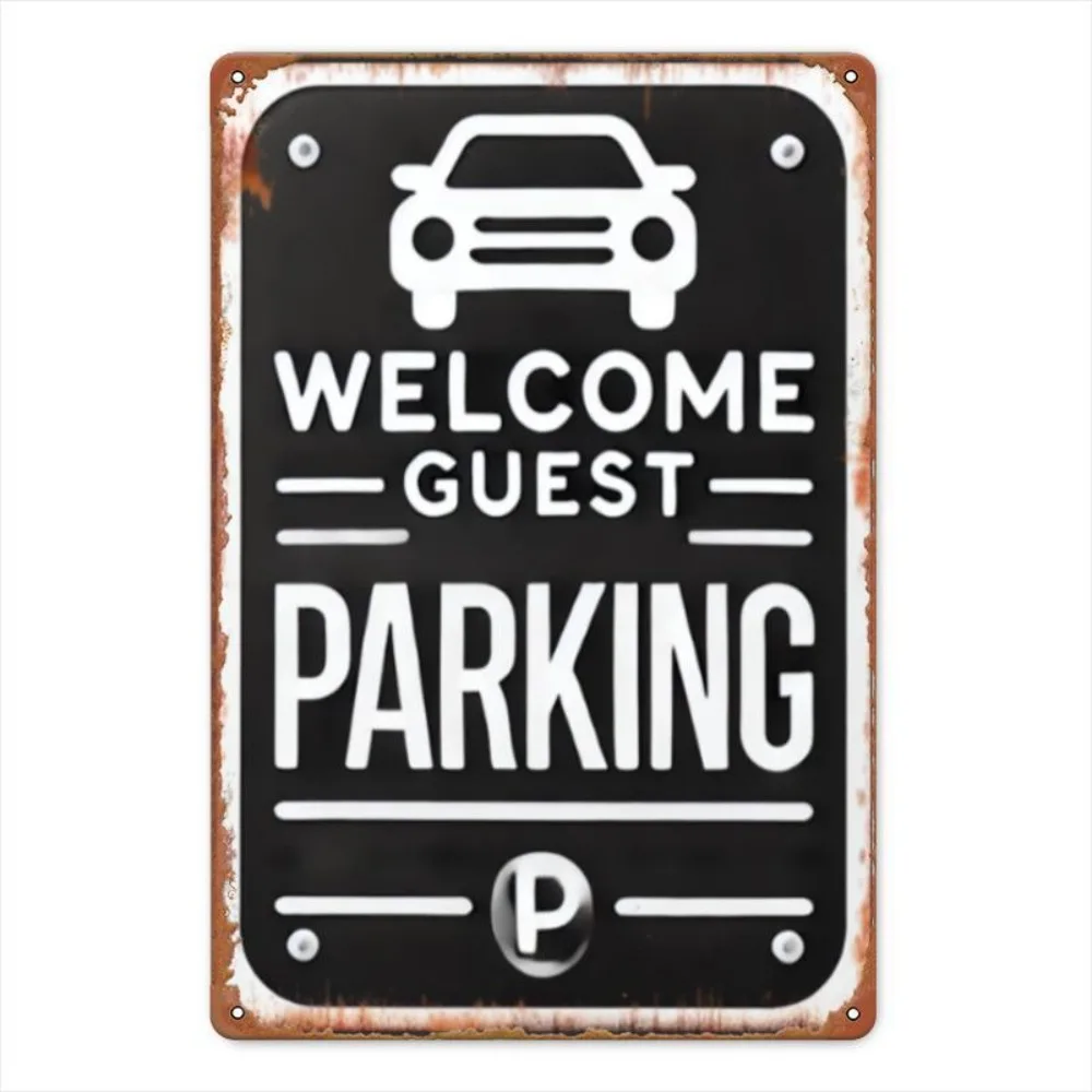Vintage-Metallschild – „Welcome Guest Parking“, runde Wanddekoration aus Eisen, langlebig, für Garage, Veranda, Café, Bar, Männerhöhle