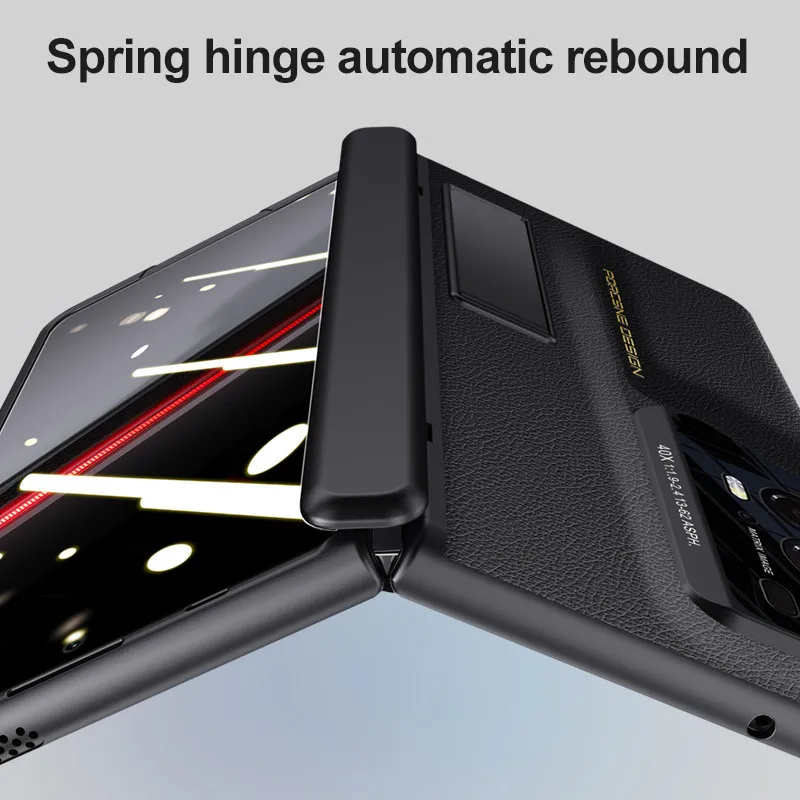 PU Leather Phone Case For Honor Magic V2 RSR Porsche Design Bracket Full Camera Anti-fall Protective Cover With Tempered Film