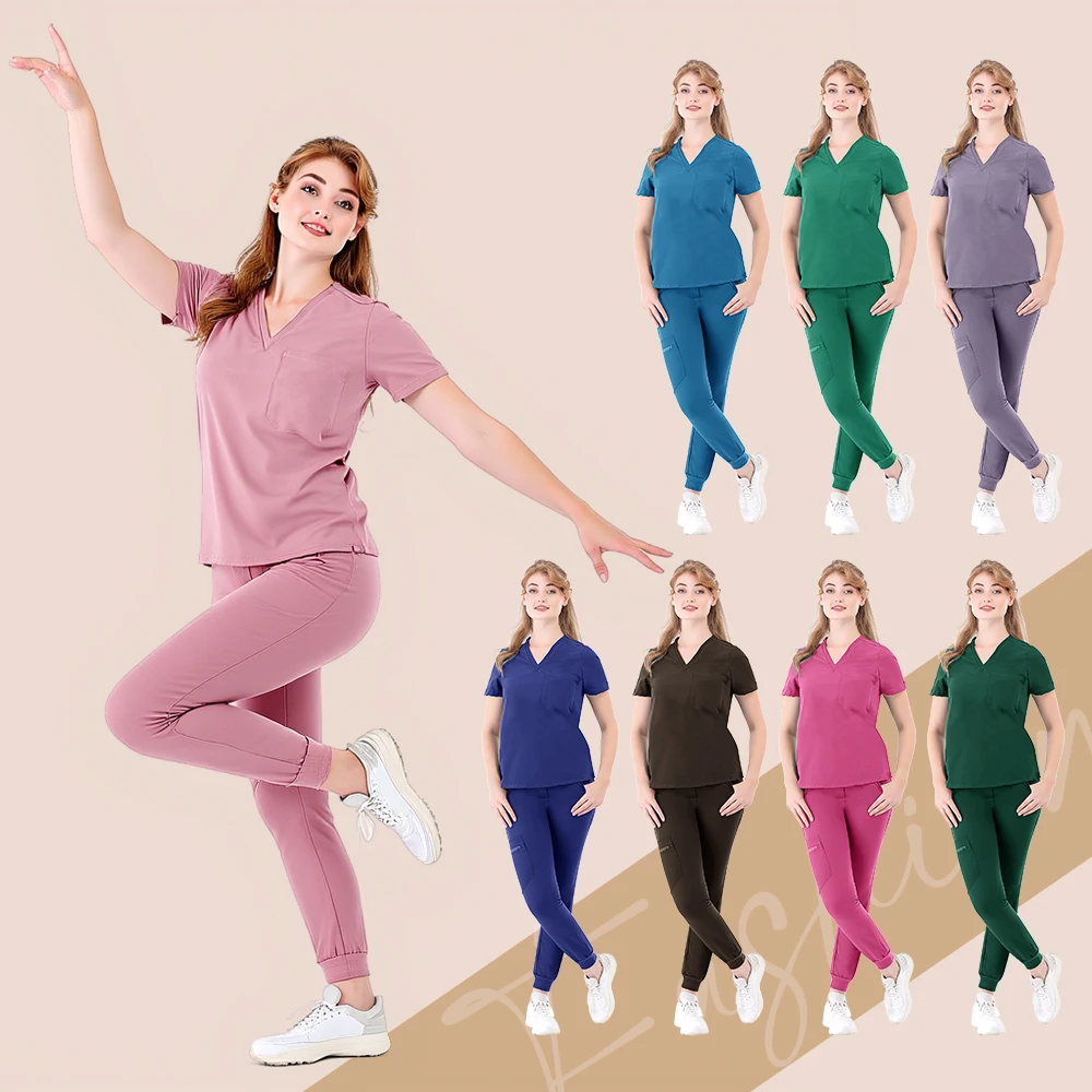 Moda médica feminina esfrega uniforme médico hospitalar roupas enfermeiras acessórios clínica dentária beleza spa salão de beleza conjuntos de roupas de trabalho