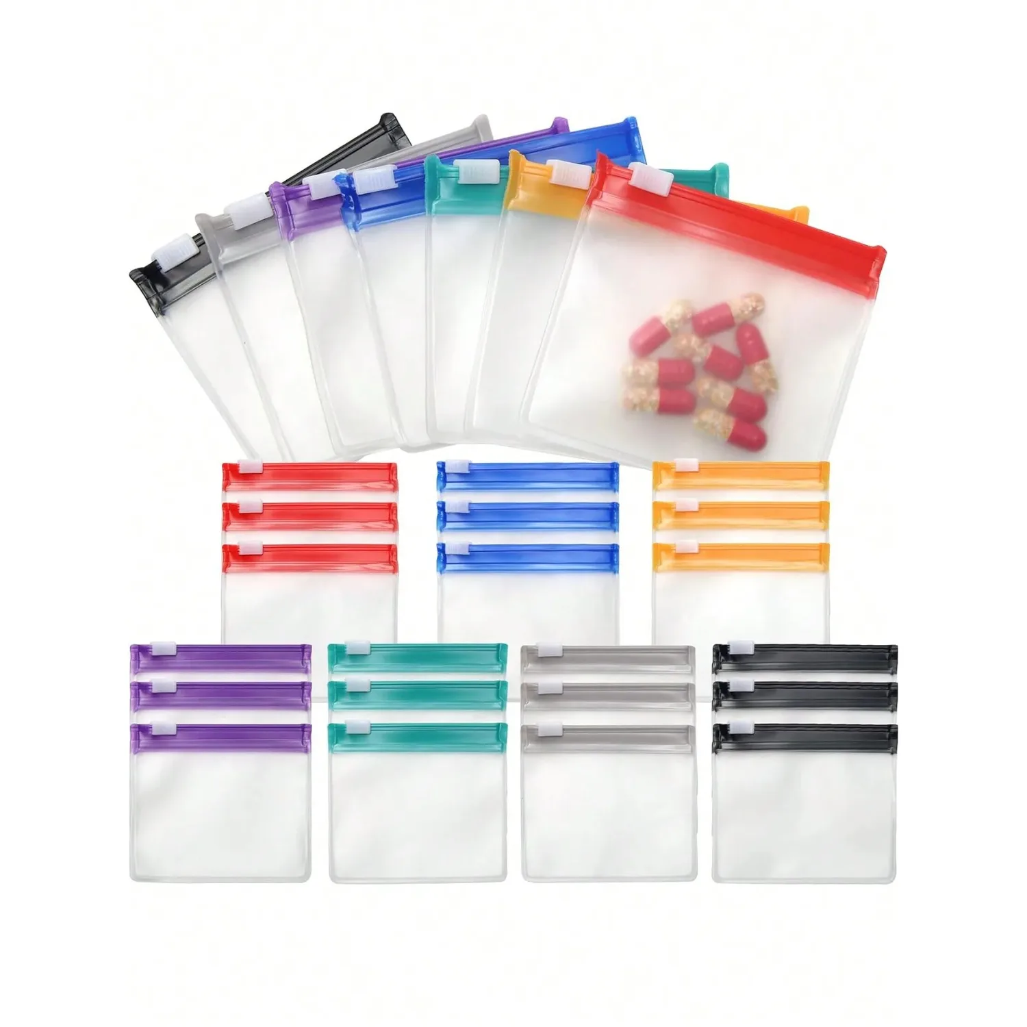 7-28PCS Self-Sealing Medicine Bags Reusable Color Coded Pill Pouches Zippered Pill Pouch Set Travel Pill Bags Travel Essentials