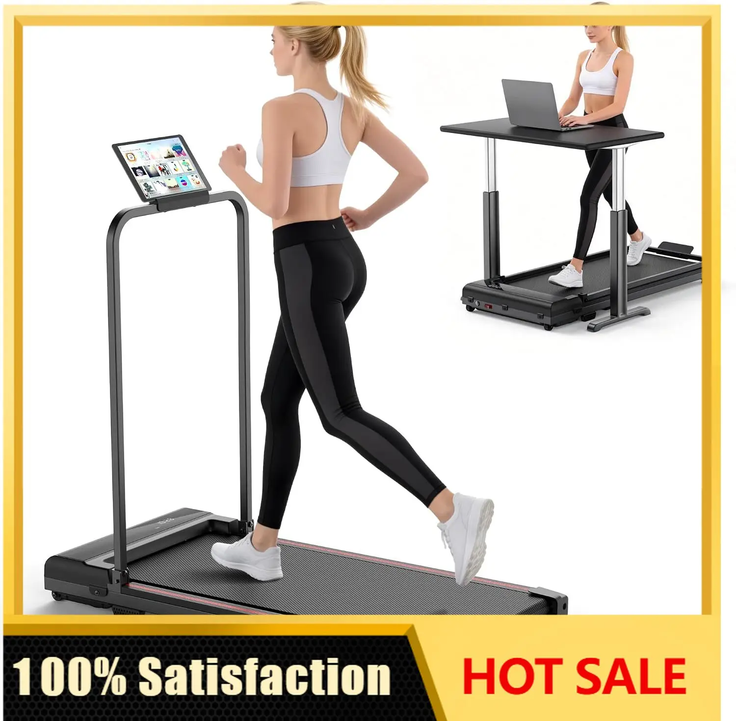 Walking Pad Treadmill for Home - Foldable Treadmills with Handle Bar Mini Portable Walk Pads Under Desk Small Spaces Compact Fol
