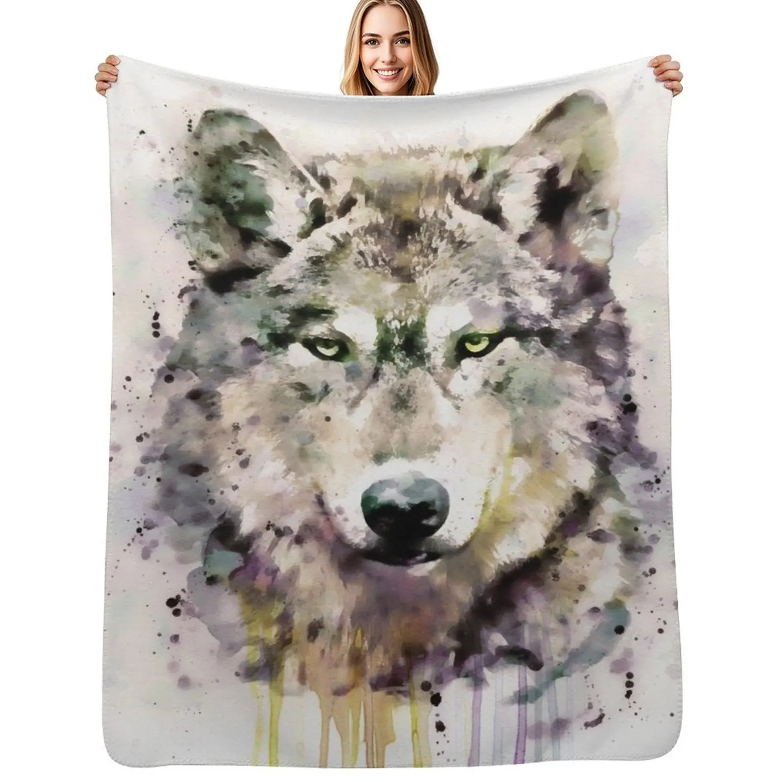 Wolf Head Throw Blanket Warm Plush Fuzzy Blanket for Living Room