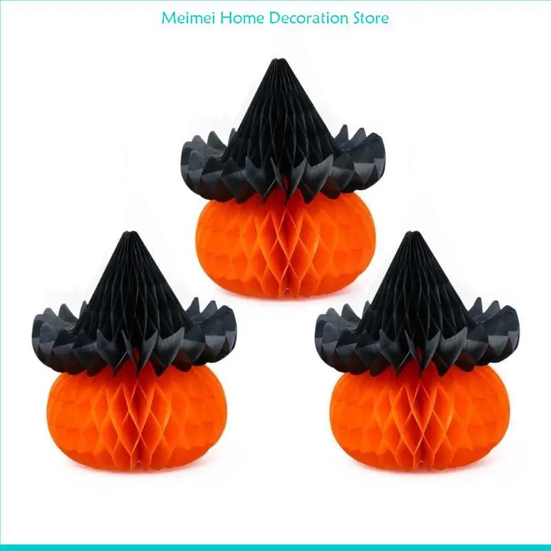 H7BF Honeycomb Pumpkin Party Supplies لحدث عيد الهالوين وحفلات الأطراف المركزية