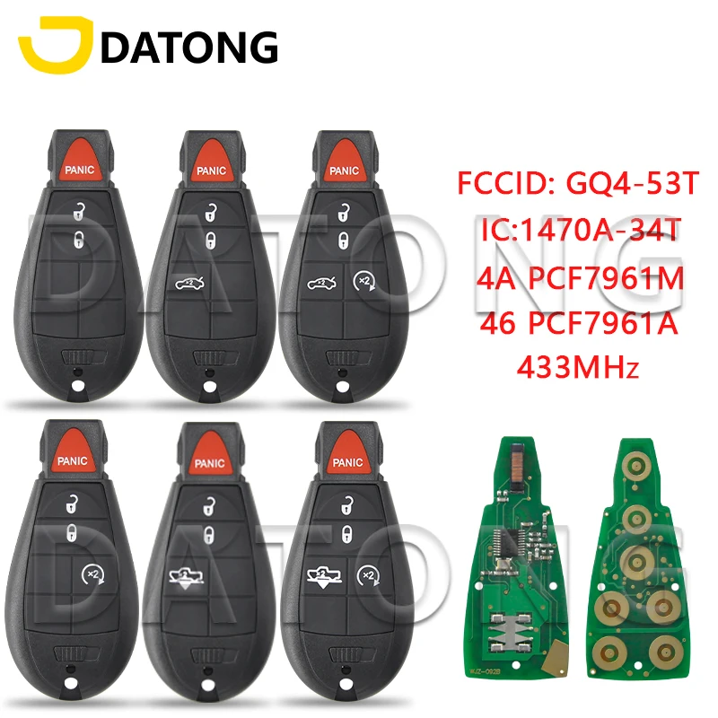 Datong World Car Remote Control Key For Jeep Cherokee Sport KL Dodge RAM Chrysler Town Country 46/4A GQ4-53T 433MHz Smart Card