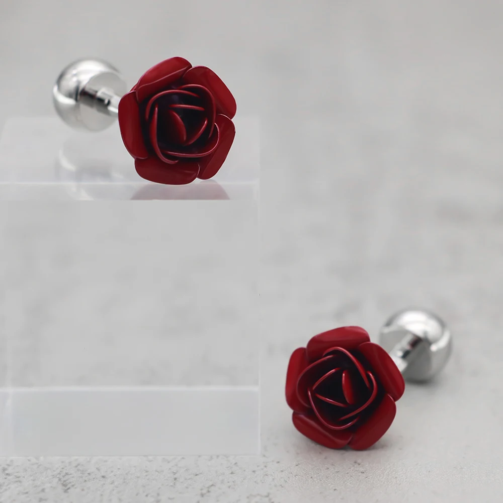 New Red and Blue 2 Colors Rose Cufflinks Fashion Men\'s and Women\'s Shirt Cuff Link Senior Designer Handmade Design Wedding Gif