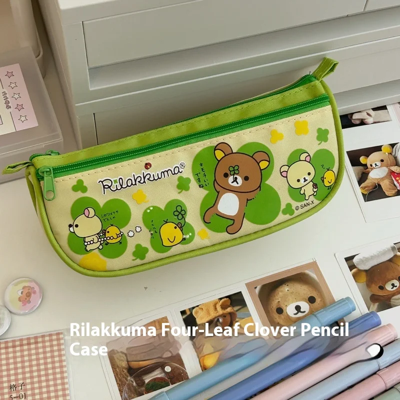 Japanese Cute San-x Easy Bear Clover Printed Pen Bag Cartoon High Beauty Learning Stationery Storage Bag