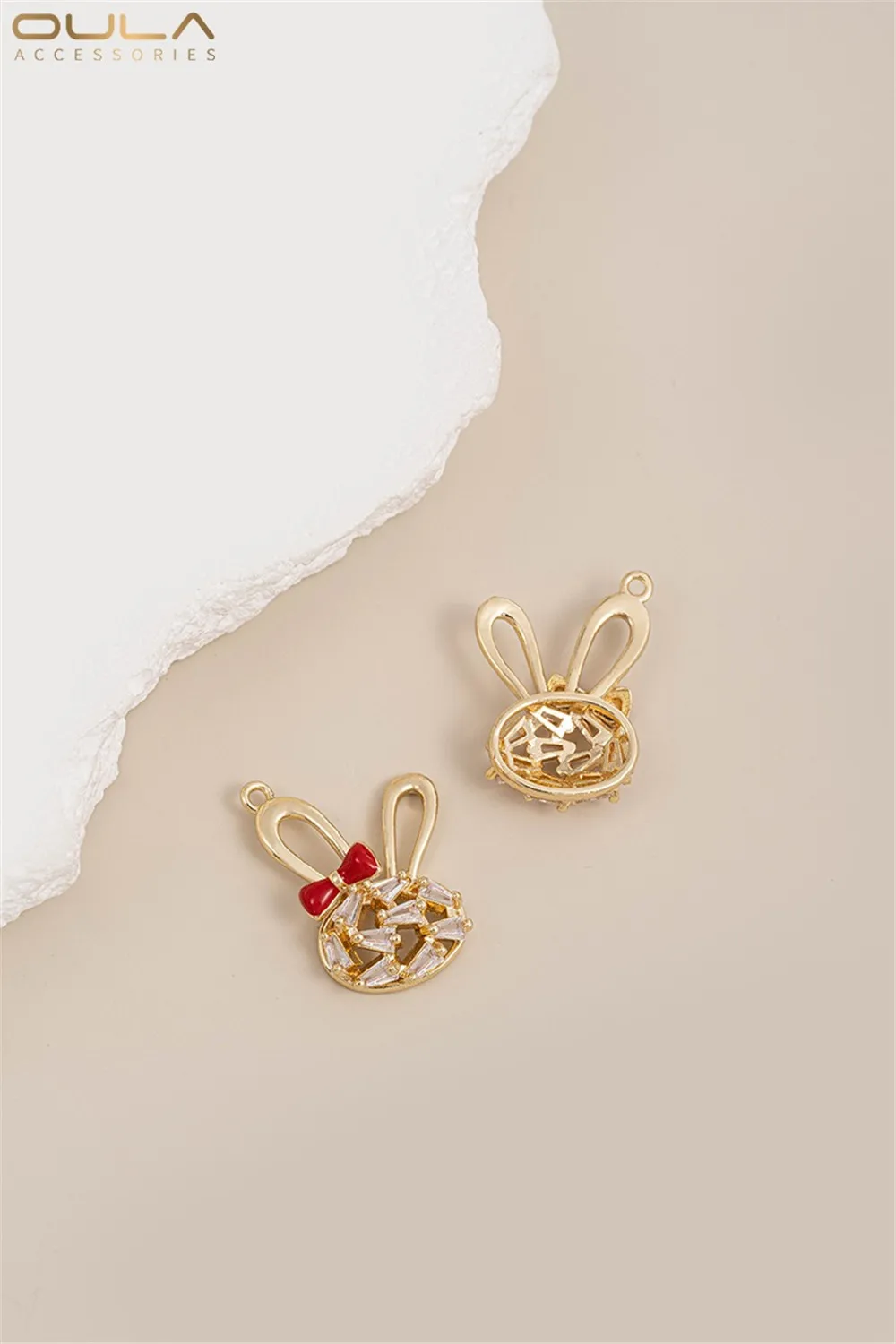 

14K Gold-plated Zirconium-inlaid Oil-dripping Little Rabbit Head Heart-shaped Deer Pendant Diy Handmade Bracelet Necklace Pendan