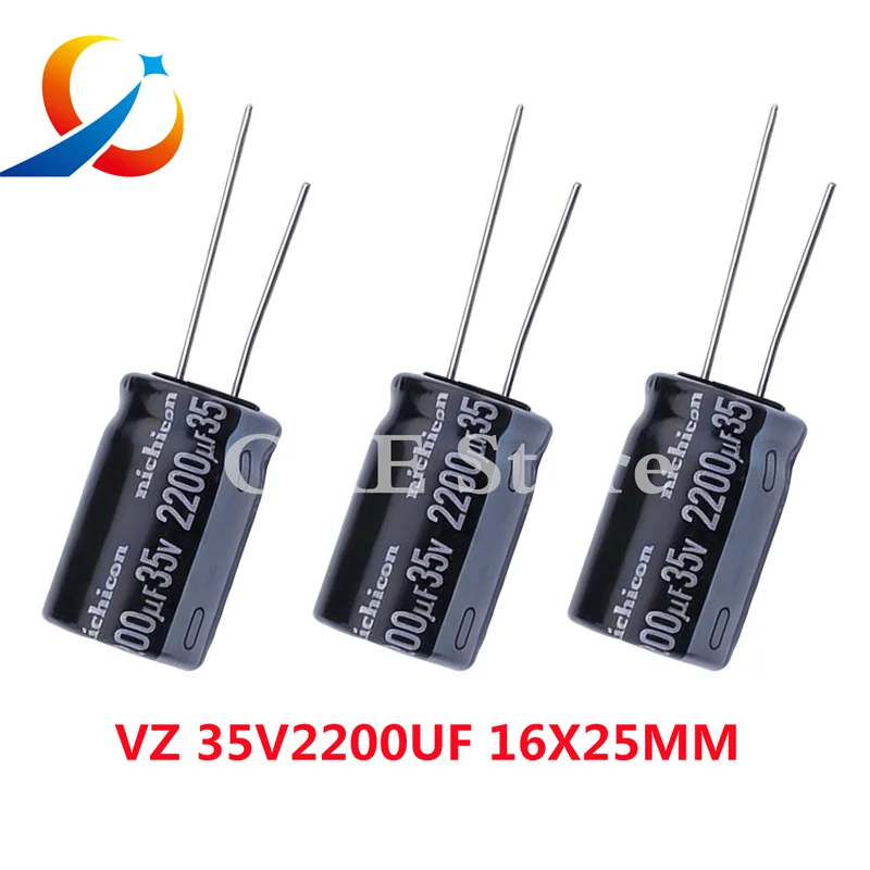 

10 шт. VZ 35V2200UF, размер 16X25 мм, UVZ1V222MHD, электролитический конденсатор Nichicon 2200 мкФ 35В, НОВЫЙ