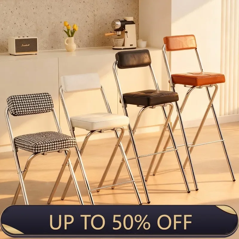 45/55/65/75cm Bar Stools with Backrest Foldable High Chair Ergonomic Kitchen Stools Durable Dining Seating for Home and Cafe