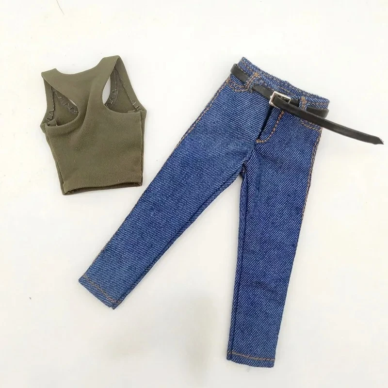 

1/12 Scale Male Soldier Green Vest with Blue Jeans Clothes Set Model for 6inch TBL Action Figure Dolls Accessory