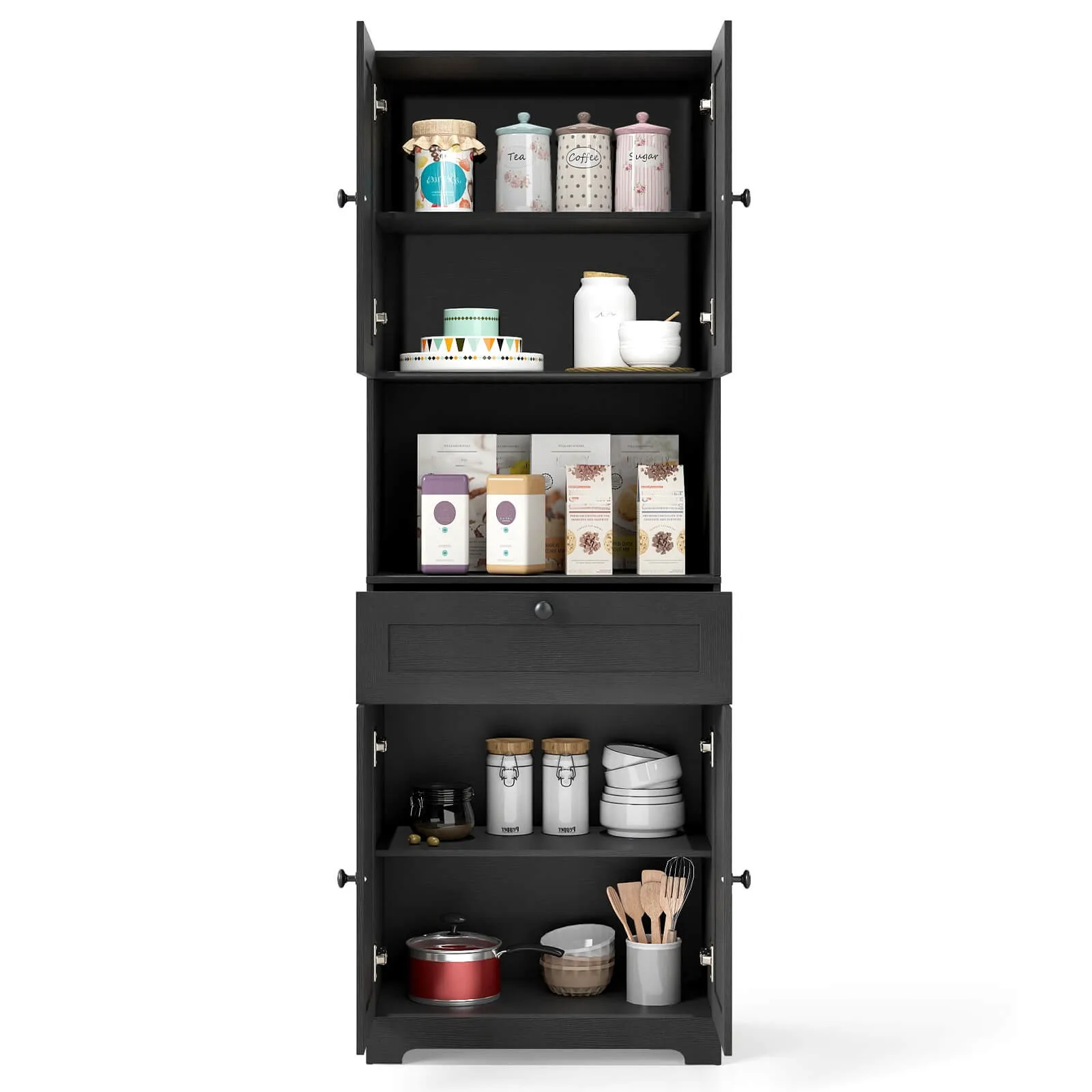 

67.5" Kitchen Pantry Cabinet w/4 Doors 1 Drawer Open Countertop Adjustable Shelf