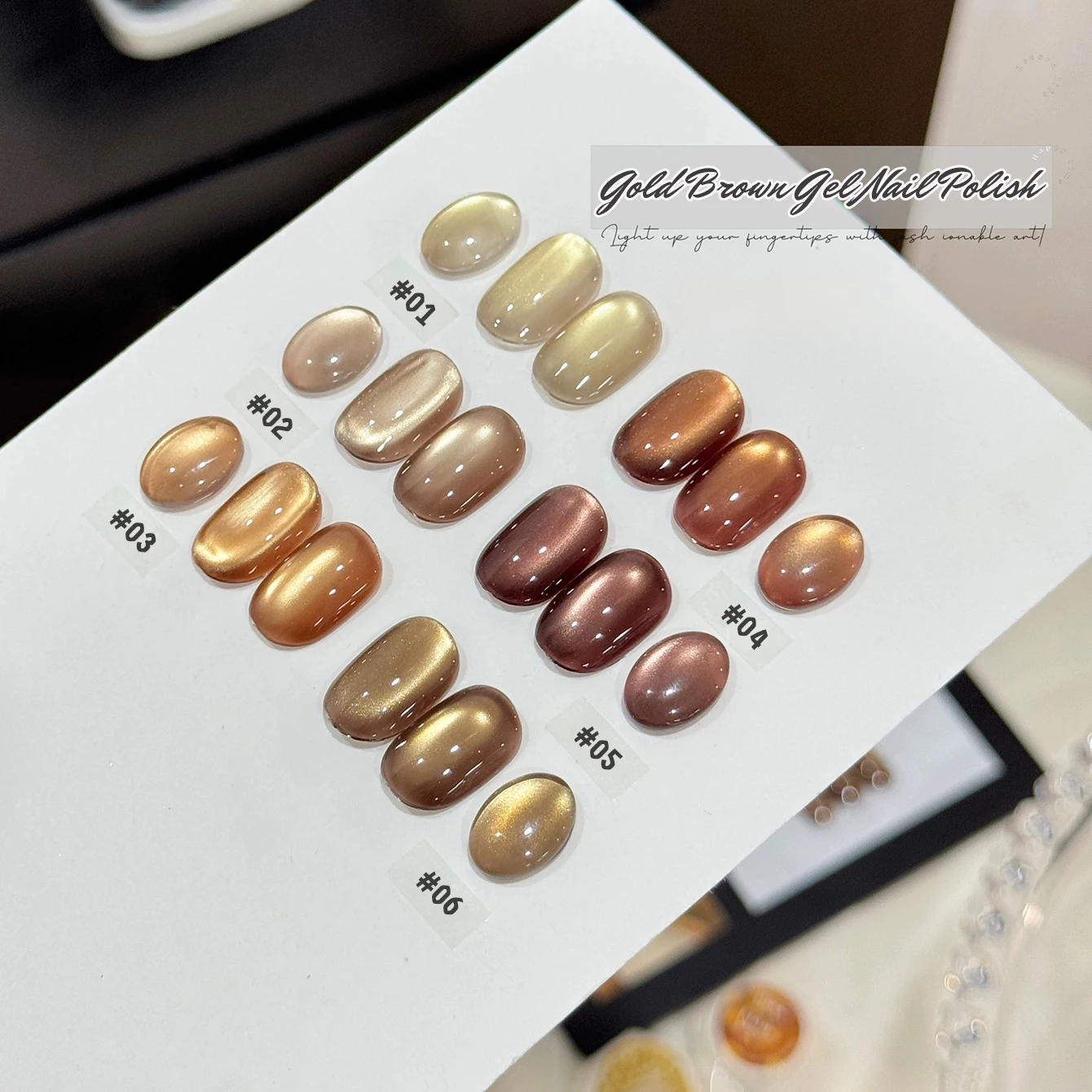 1 szt. WS 2025 Białoszczuplający, złoty, szklany koralik do zdobienia paznokci, popularny, modny, karmelowy brązowy żelowy lakier do paznokci z efektem kociego oka