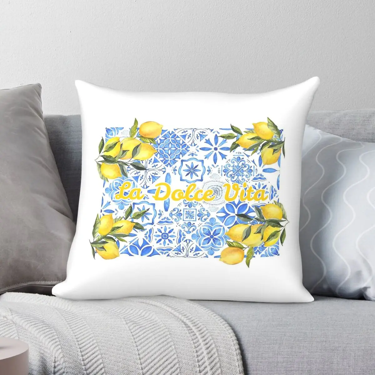 La Dolce Vita Lemons Pillowcase Polyester Linen Velvet Printed Zip Decorative Car Cushion Cover 45x45