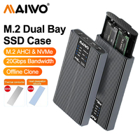 MAIWO Dual Bay Hard Drive SSD Enclosure for M.2 NVMe SSD Tool Free Offline Cloner USB C 3.2 Gen2 20Gbps Adapter Docking Station