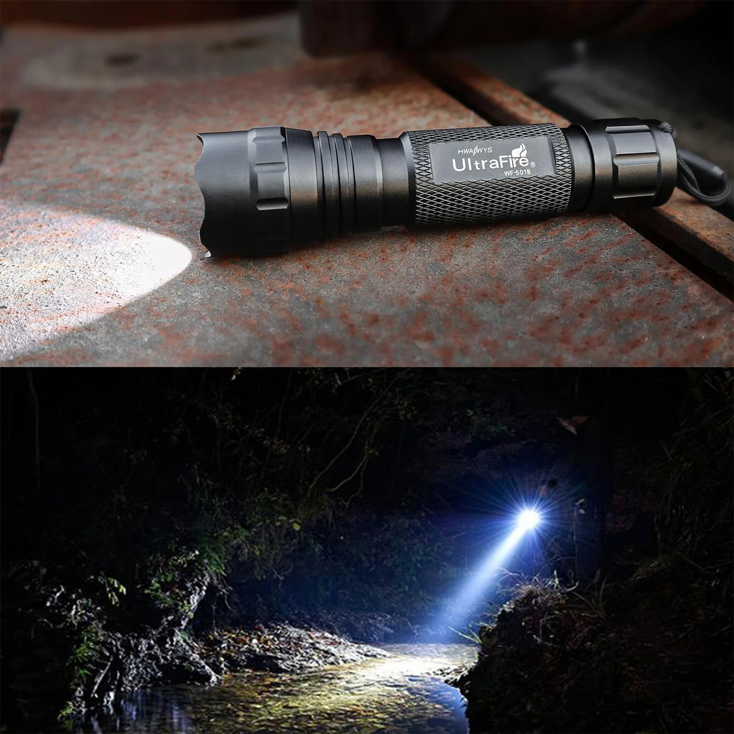 UltraFire WF-501B Tactische LED Zaklamp 1000 Lumen Hoog Vermogen Professionele Militaire Zaklamp 18650 Oplaadbare Draagbare Tiki Jachtlamp voor Kamperen Wandelen Noodgevallen