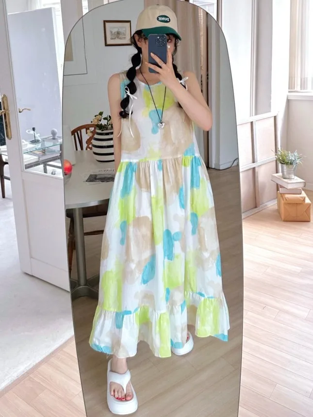 

Свободная картина маслом с принтом adient жилет Dr женская летняя новинка Sle ретро художественная длинная юбка с каплей для поездок на работу осень-зима